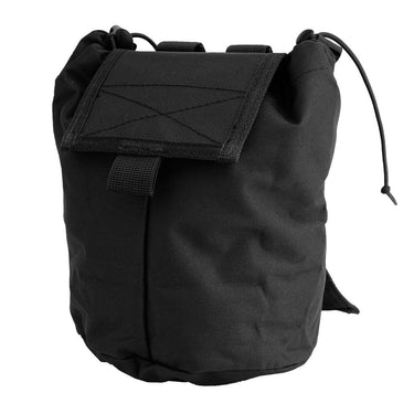 Black collapsible empty shell pouch with top flap pocket and cord loop