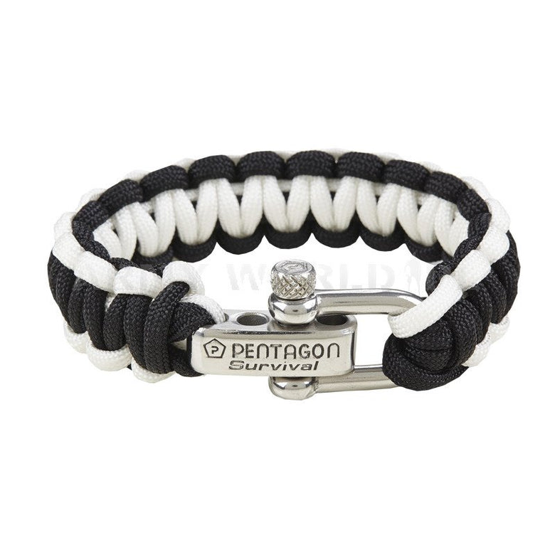 Bracelet, nylon paracord and plastic, black and white, 18mm wide survival  with camo design, 7 inches with buckle clasp. Sold individually. - Fire  Mountain Gems and Beads