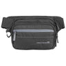 Black nylon waist concealment pouch with top flap, zipper pocket, and carrying strap