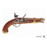 Wooden-stock cavalry pistol replica with brass-toned barrel and metal action detail