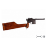 Denix replica Mauser C96 pistol with brown wooden stock and dark metal frame