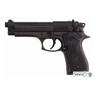 Black Beretta 92-style pistol replica with textured grip and open trigger guard