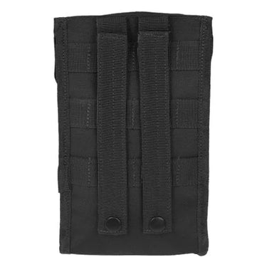 Black MOLLE canteen pouch back panel with grid webbing for attachment