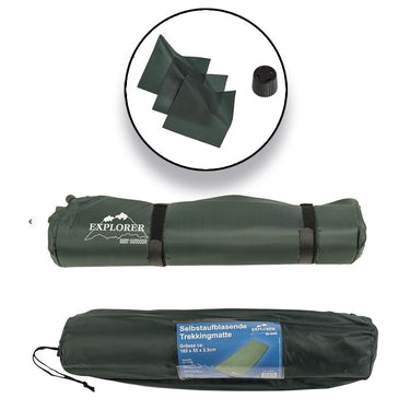 Self-inflating thermo mat roll, dark green with valve and carry straps