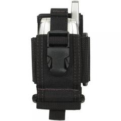 Adjustable phone holster in black with side straps and belt clip