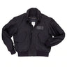 Black CWU 45P bomber jacket with front zipper, stand collar, and flap chest pockets
