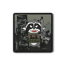 Square tactical patch with cartoon raccoon face and red teeth