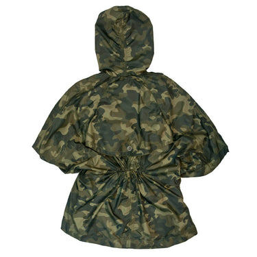 Woodland camo parachute jacket, hooded back with gathered waist and snap placket