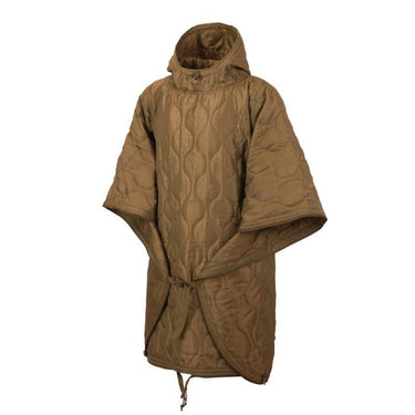 Coyote brown roll-up poncho with hood, quilted diamond pattern, drawstring hem