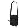 Compact shoulder bag, black, front zip pocket with small logo patch