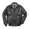Black lambskin bomber jacket with stand collar, zip front, and two zip chest pockets