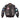 Brown goatskin bomber jacket with front zip and colorful sleeve patches