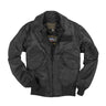 Black flight jacket with front zipper and flap chest pockets