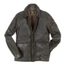 Men's dark brown leather jacket with front zipper and two chest pockets