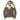 Brown hooded sheepskin jacket with faux-fur collar and full zip front
