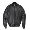 Black calfskin bomber jacket with stand collar and full front zip closure
